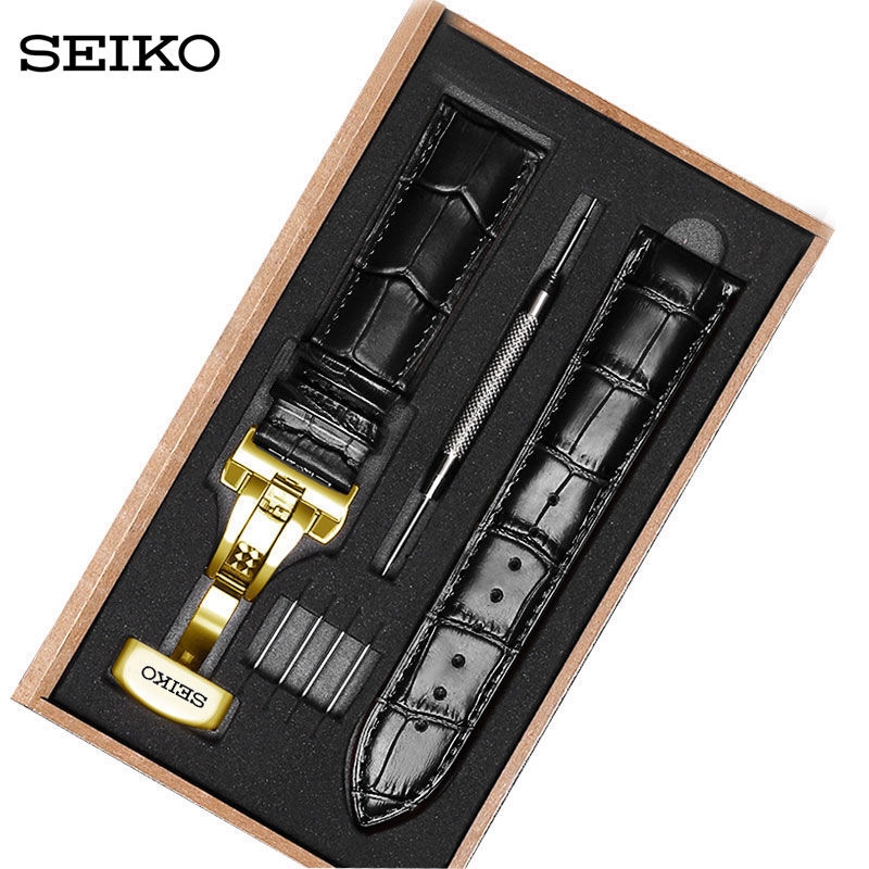 SEIKO Seiko số 5 dây da thật nam nữ khóa bướm nước ma bào ngư đóng hộp phụ kiện đồng hồ chính hãng 20mm