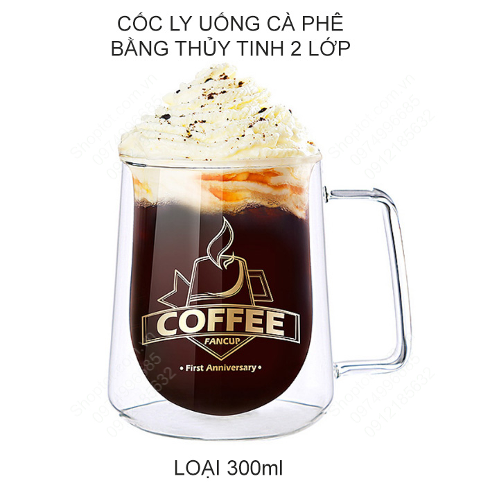 Ly uống cà phê làm bằng thủy tinh loại 2 lớp, loại 200ml hoặc 300ml tùy chọn