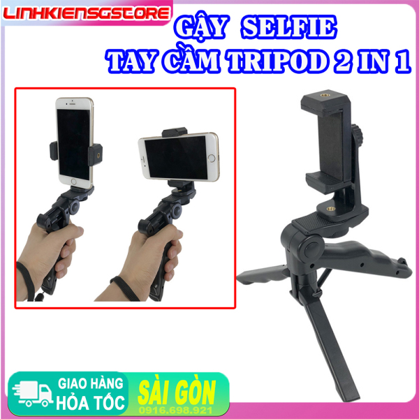 [HCM]Gậy Selfie Kiêm Tay Cầm Tripod 2 trong 1 Cho Điện Thoại + Kẹp 360 / Camera GoPro Hero 7 6 5 DJI OSMO