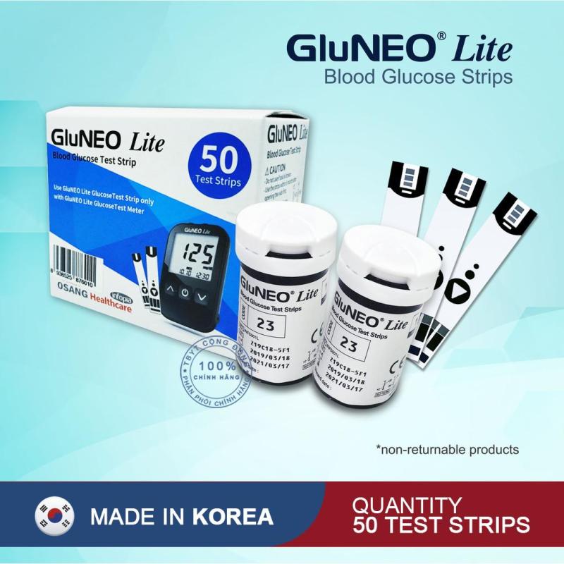 Que thử đường huyết GluNeo lite hộp 50 Test + Tặng túi 25 kim chích máu nhập khẩu