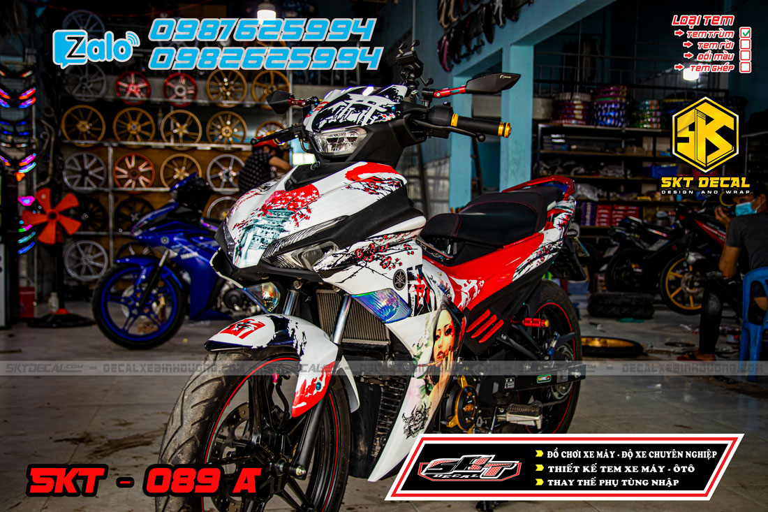 tem trùm exciter 155 trắng đỏ đen samurai