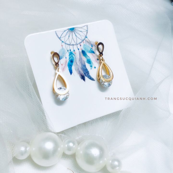 BÔNG TAI TITAN ĐÍNH HẠT ĐÁ HÌNH BẦU