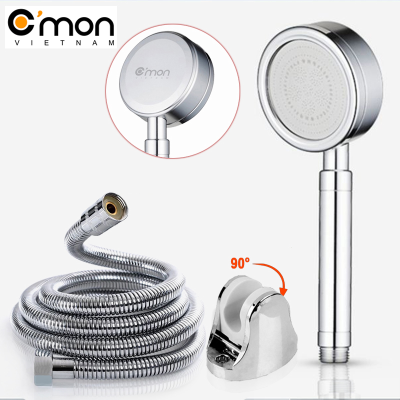 Bộ tay sen siêu tăng áp 400% c'mon ts-01 + dây sen inox + cài sen xoay 90°