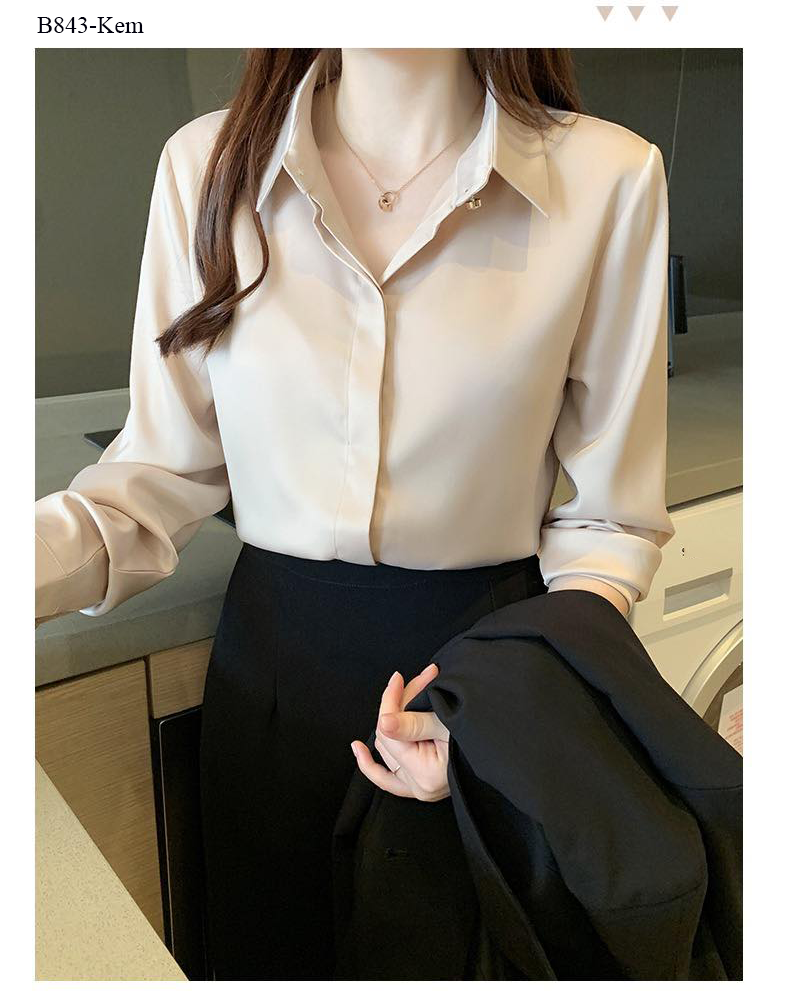 B843 ÁO SƠ MI LỤA NGỌC ĐÍNH NÚT NGỌC