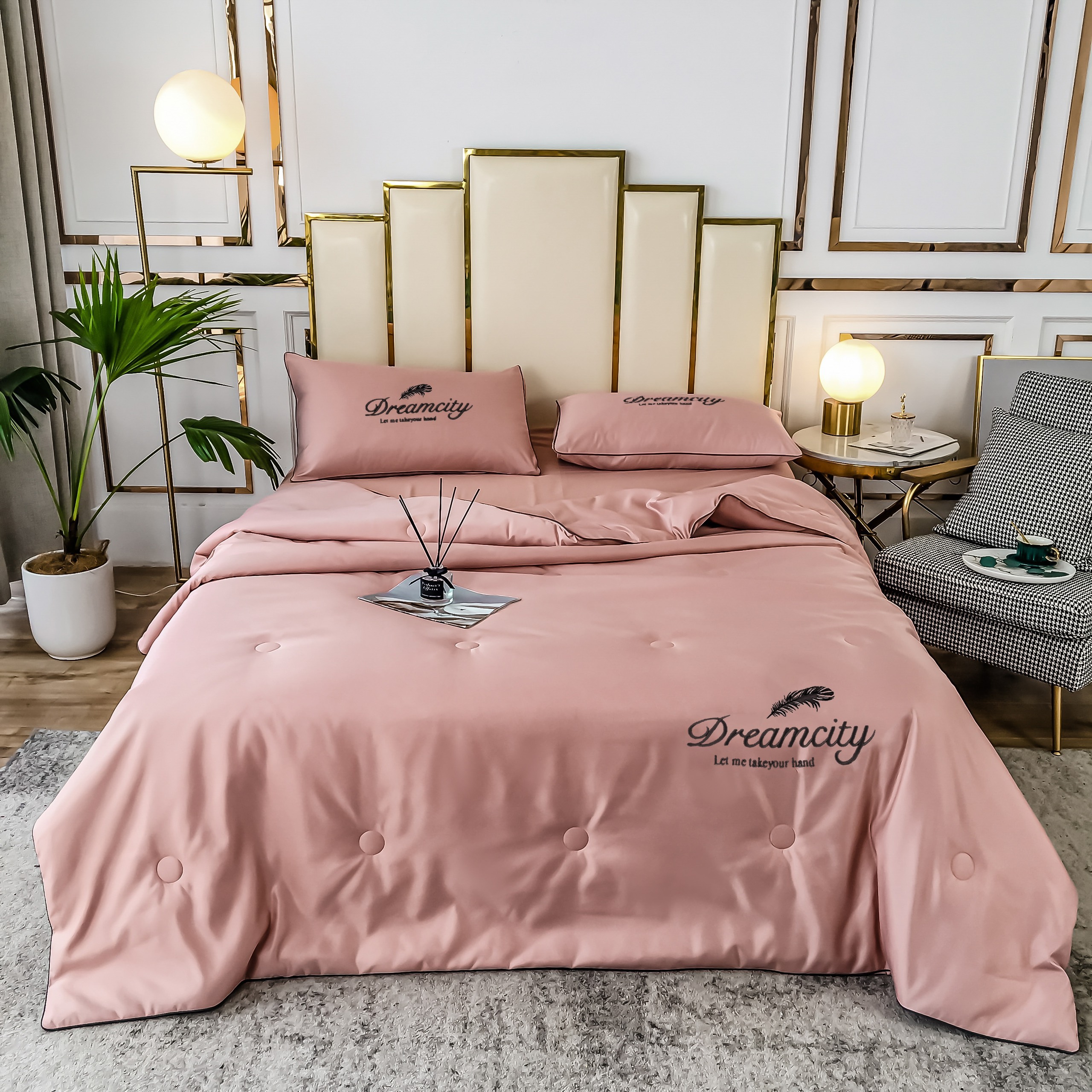 Set Chăn Ga Gối Cotton Lụa DreamCity Cao Cấp 4 Món Chăn Chần Hè