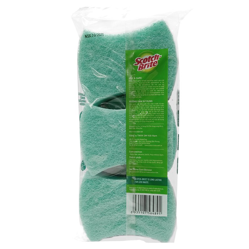 Miếng rửa chén (cước cọ rửa) Scotch Brite 3M 3 lớp, gói 3 miếng
