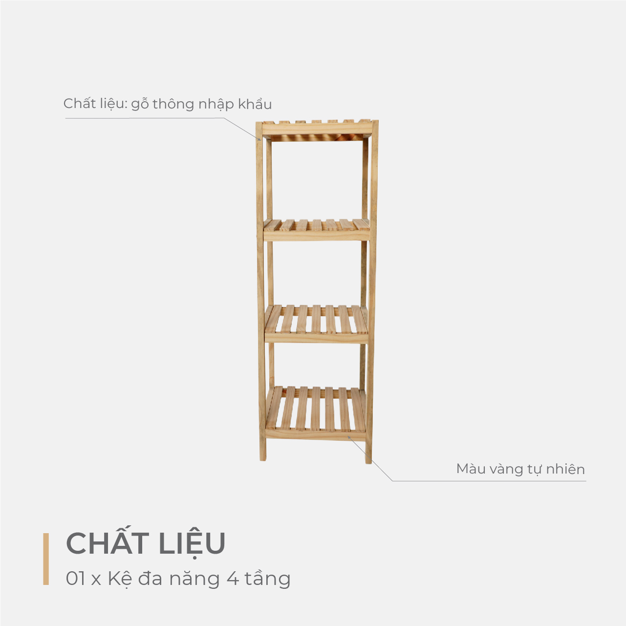 Kệ gỗ thông đa năng 4 tầng chắc chắn - Made4Home
