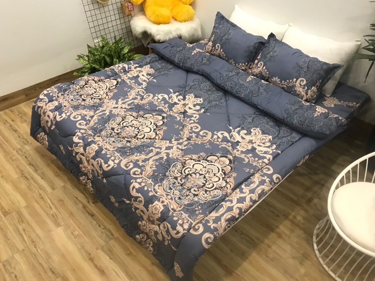 Bộ chăn phao ga gối cotton poly gồm 4 món mẫu hoàng gia ghi Bà Béo  Kho chăn ga gối, ga giường, drap giường