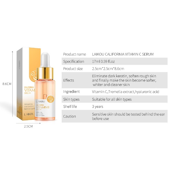 Serum vitamin C California LAIKOU 17ml dưỡng trắng da xóa vết đốm, chống lão hóa, tinh chất Vitamin C tăng sức đề kháng da