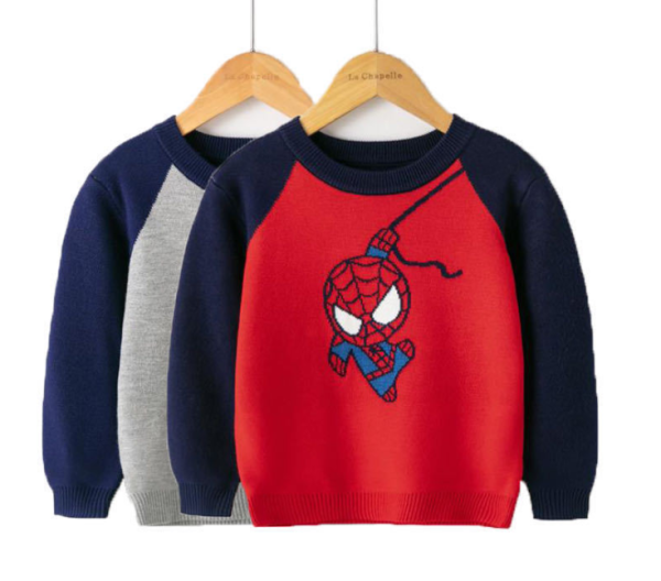 Áo len bé trai, áo len 2 lớp cho bé hình người nhện, mền mịn, dày dặn