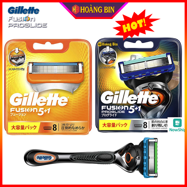Hộp 8 đầu lưỡi thay thế lưỡi dao cạo râu Gillette Fusion Nhật Bản 5+1 lưỡi kép