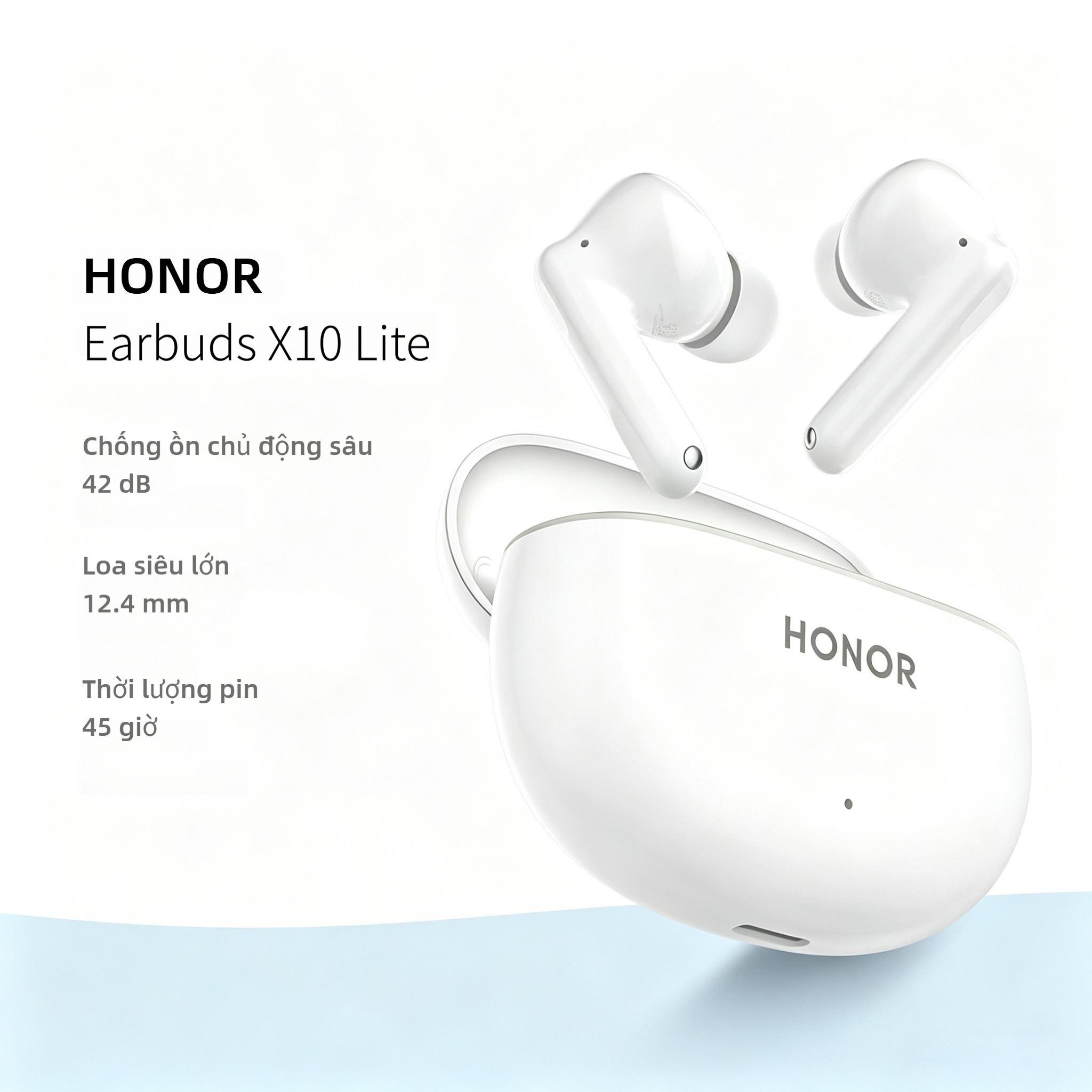 Tai nghe TWS HONOR Earbuds X10 Lite, Bluetooth 5.4, Chống ồn chủ động ANC sâu 42dB, Tai nghe nhét tai, Chống bụi và nước IP54, Thời gian phát nhạc lên đến 45 giờ