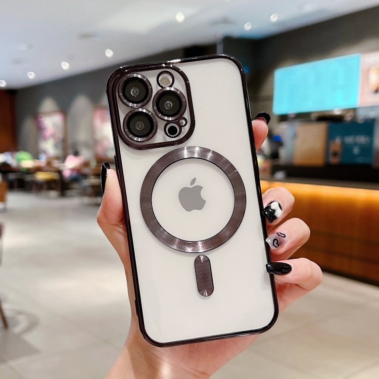 Ốp lưng dẻo trong viền màu từ tính có viền bảo vệ camera sau cho điện thoại iphone 15 14 13 pro max plus