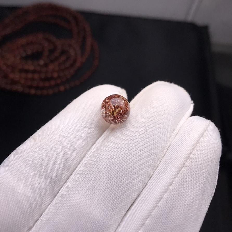 1 hạt đá lẻ thạch anh tóc nâu đỏ cỡ hạt 10mm