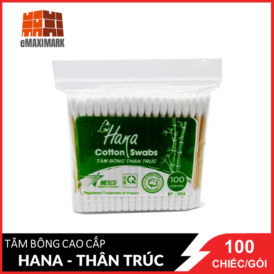 [HCM ship 2h] Tăm Bông Hana Thân Trúc Xanh Lá Gói 100 Chiếc