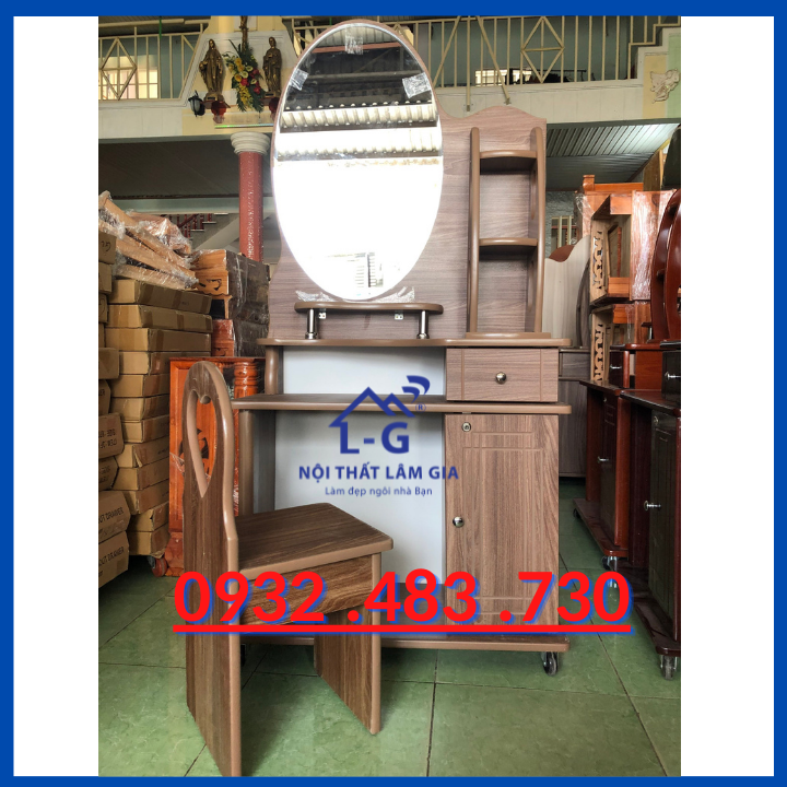Bàn trang điểm giá rẻ mẫu đẹp , bàn trang điểm kèm ghế gỗ okal kiếng tròn