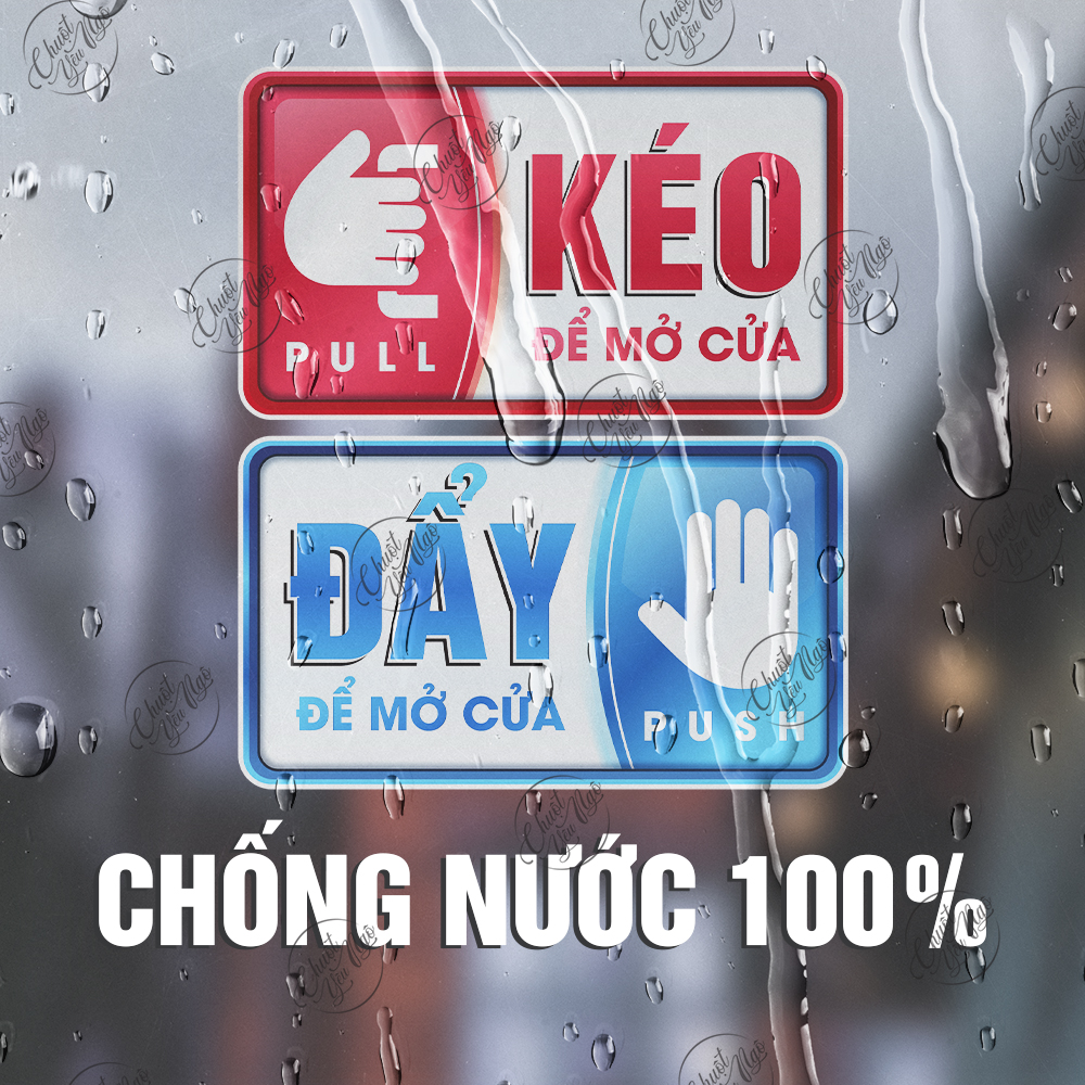 Miếng dán pull push đẩy kéo decal hình dán cửa kính decor trang trí cửa ra vào chất liệu chống thấm nước 19x11cm