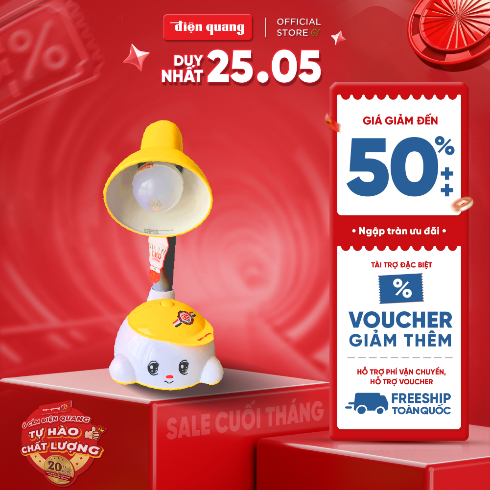 Đèn bàn Điện Quang ĐQ DKL04 B (kiểu trẻ em, vàng trắng, ánh sáng trắng, cắm điện trực tiếp)