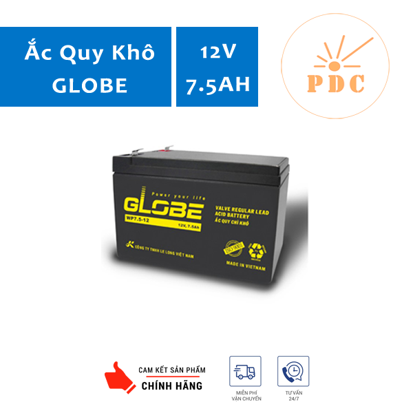 Ắc Quy Kín Khí (VRLA AGM) GLOBE 12V-7.5AH (20HR), WP7.5-12, F1 - Hàng Chính Hãng