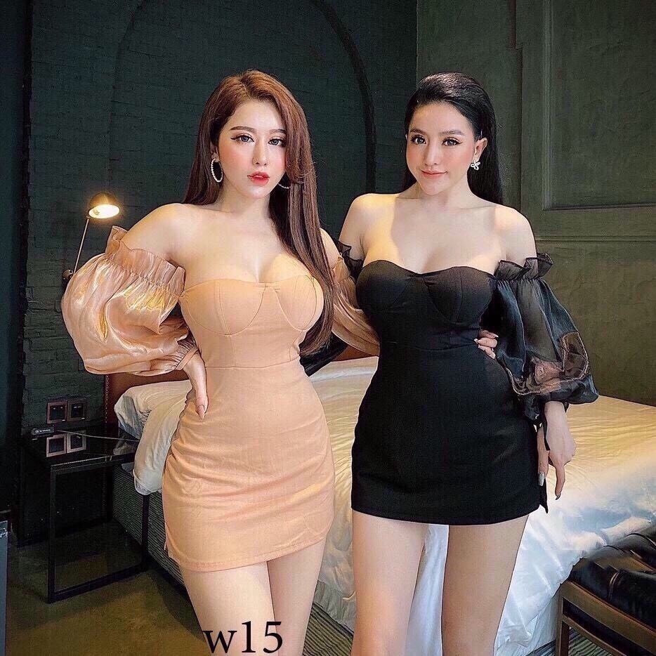 Đầm body tay lưới có mút ngực