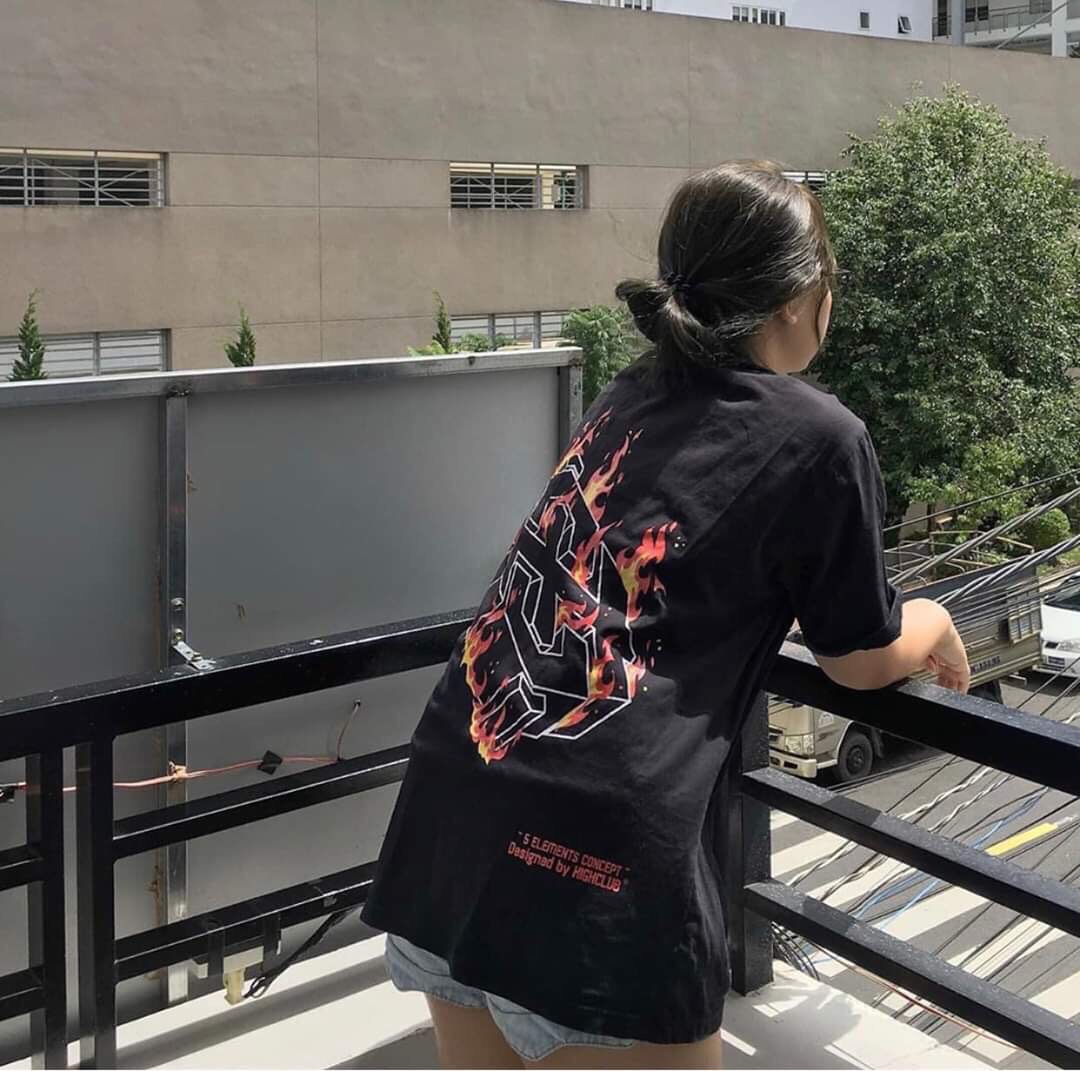 ÁO THUN TAY LỠ UNISEX FROM RỘNG HÌNH NGỌN LỬA ( Freesize dưới 70 kg mặc vừa )