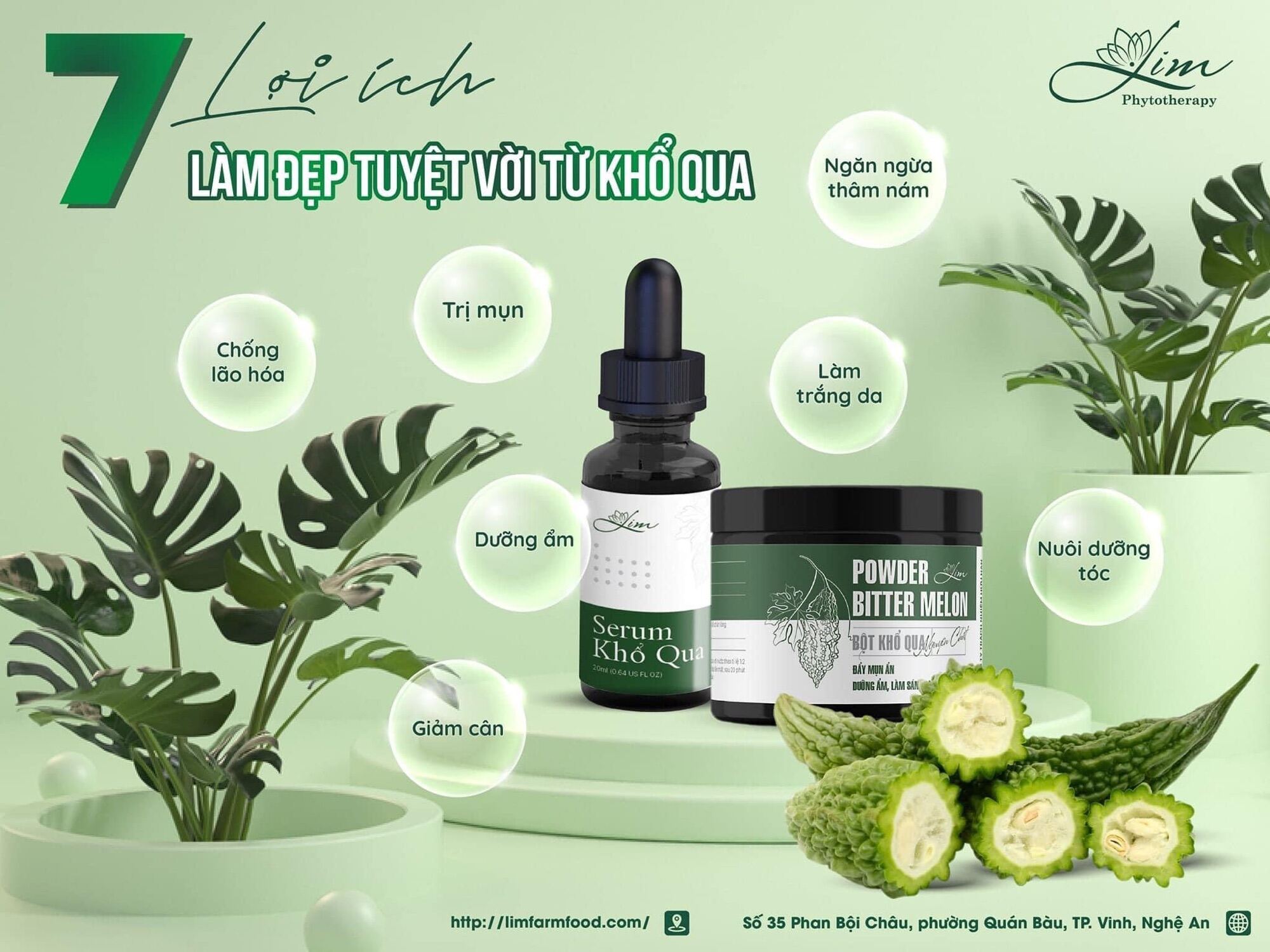 Combo 2 sản phẩm khổ qua Lim Farm dành cho da mụn ( serum 5ml,soap rửa mặt)