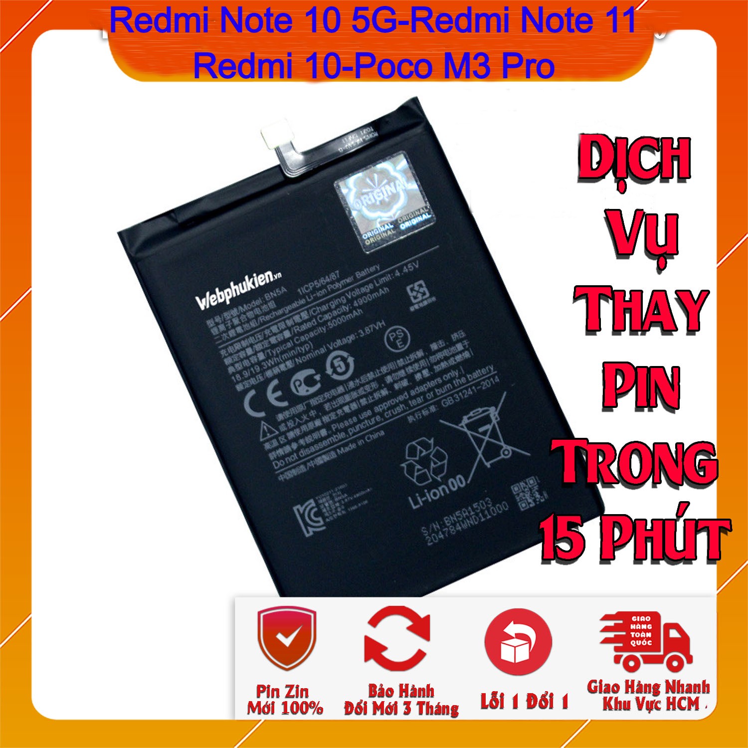 Pin Scud cho Xiaomi Redmi Note 9 Pro Max, Redmi Note 10S, Redmi Note 10 Pro, Redmi Note 11E, Redmi Note 11S, Redmi Note 12