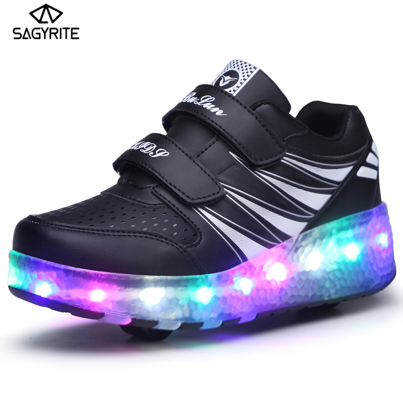 Sagyrite Trẻ Em Xe Hai Bánh Giày Sneaker Dạ Quang Phát Sáng Đèn LED Giày
