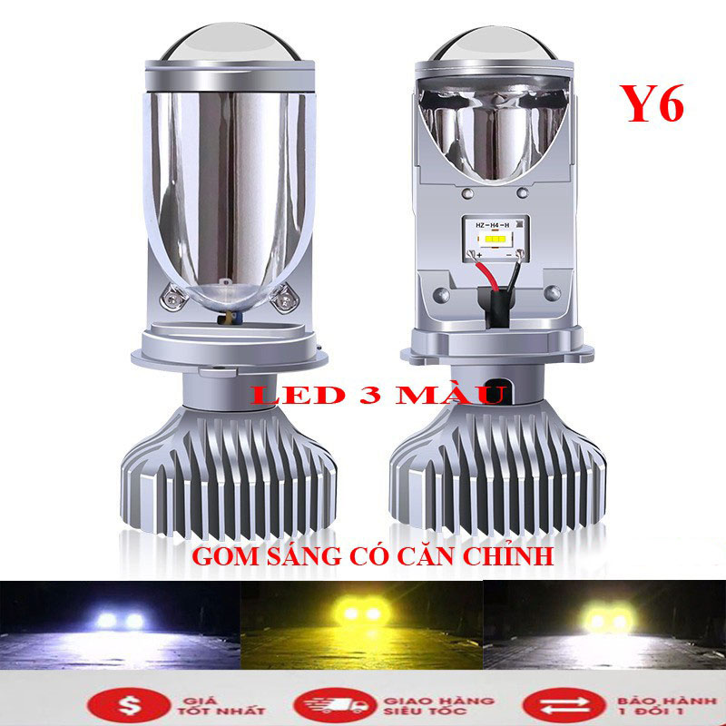 Bi cầu Led mini chân H4 cốt đổi 3 màu