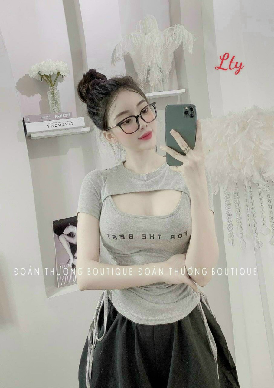 Áo Kiểu Borip In Chữ FOR THE BEST Hở Ngực Rút Hai Bên Eo Sành Điệu Style Hàn Quốc HOT TREND TTSLA0653