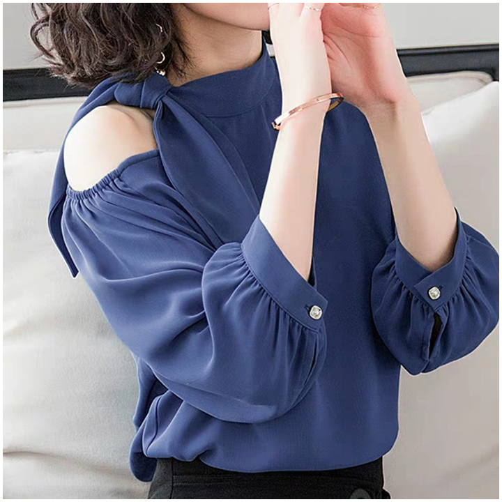 [PILA FASHION]ÁO SƠMI TAY CỘT NƠ MÀU XANH - AP002