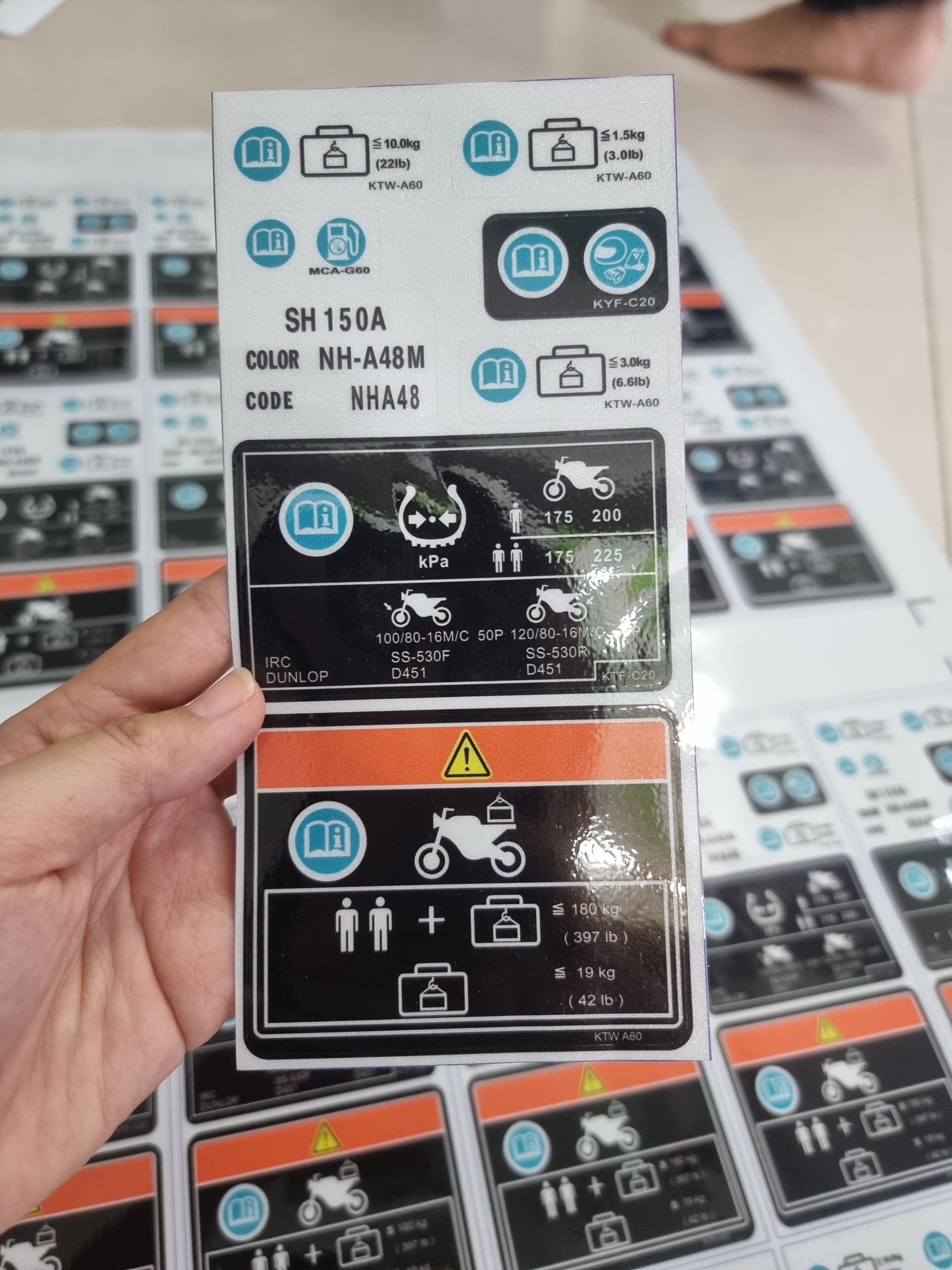 Bộ tem thông số xe SH 150i phản quang