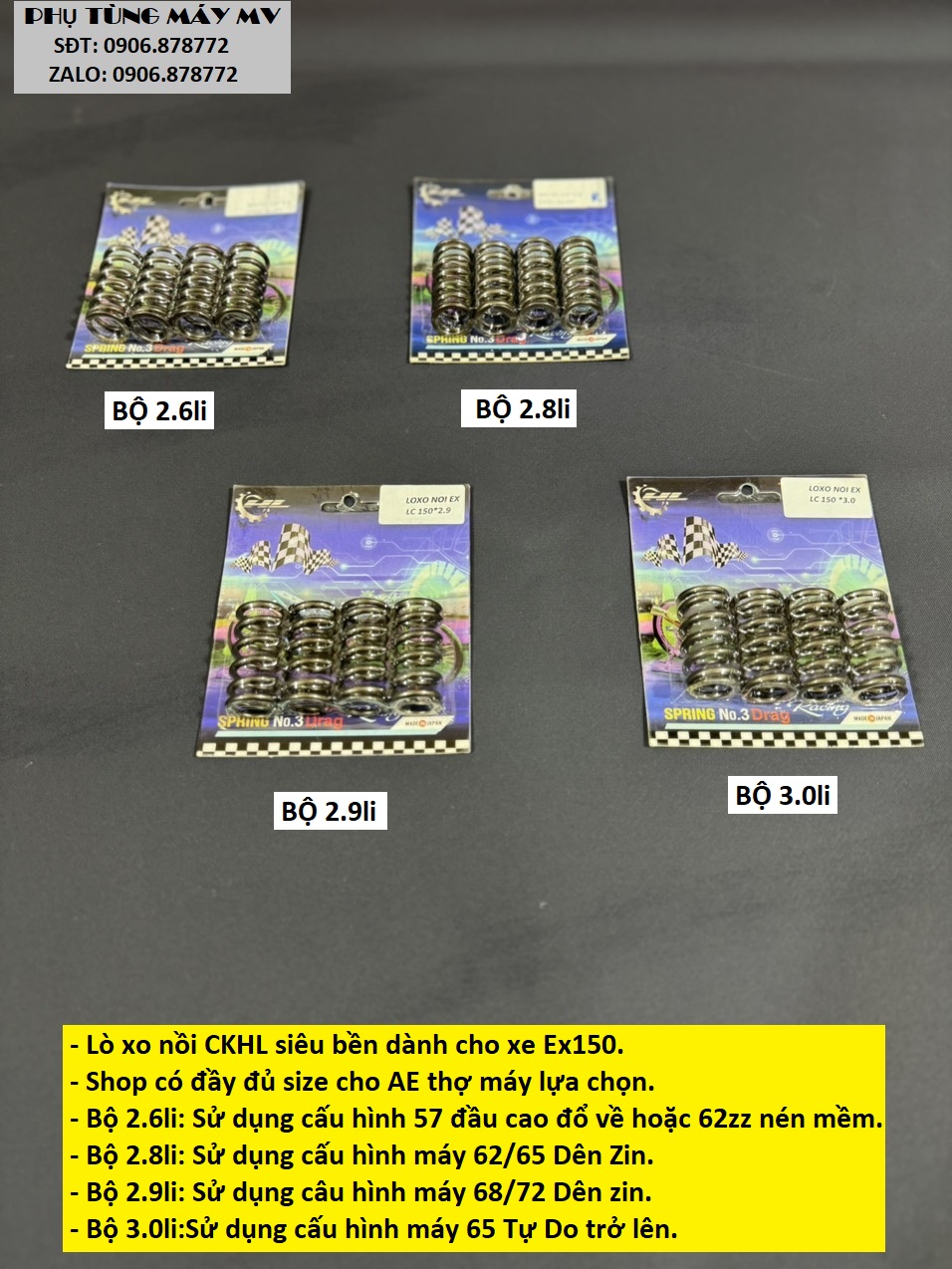 Lò xo nồi CKHL đủ size dành cho xe Ex150