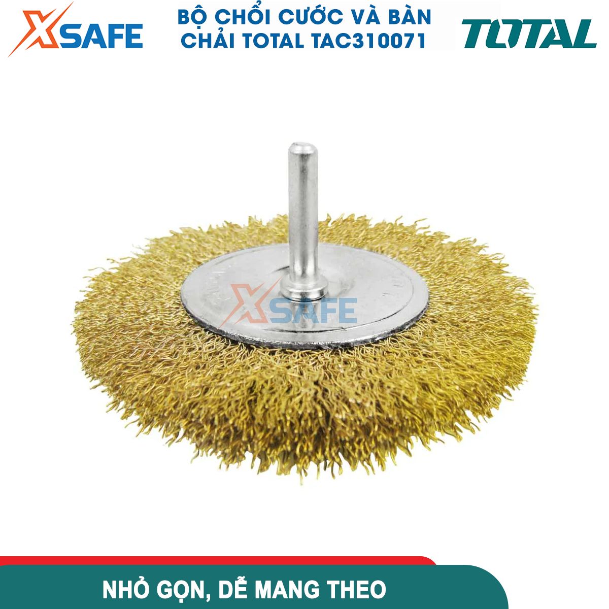 Bộ 7 bánh cước và chổi TAC310071 gồm chổi cước, bàn chải thép, bánh cước nhiều kích thước, dùng chà, mài nhẵn, tẩy cặn, tước sơn, đường hàn