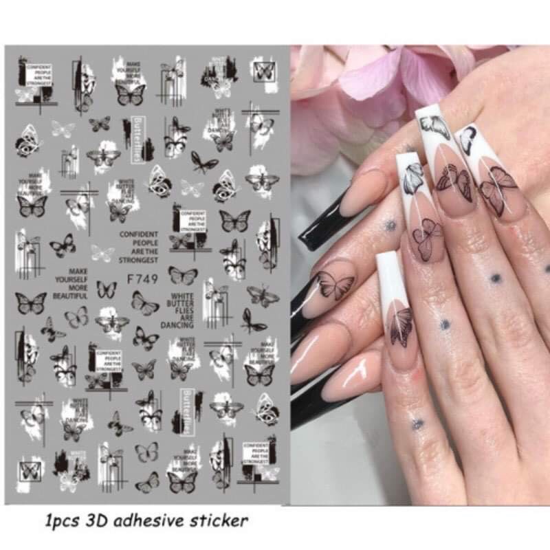 Sticker đen trắng dán móng siêu đẹp