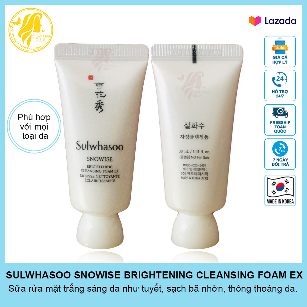Sữa rửa mặt Trắng sáng da Sulwhasoo Snowise Brightening Cleansing Foarm EX mini 30ml vừa làm sạch sâu da, sáng trắng da, còn giúp da mềm mượt, mịn màng sulwhasoogiasi
