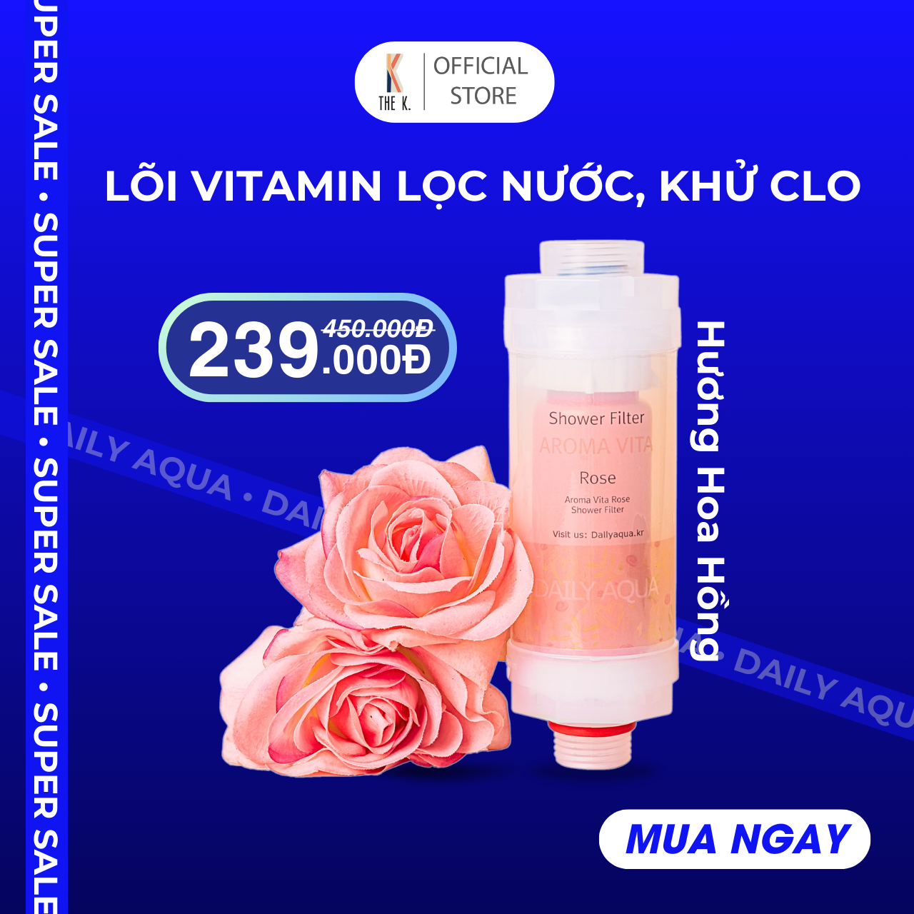 Lõi Lọc Nước Vitamin Daily Aqua, Lọc Clo, Vi Khuẩn, Tạo Mùi Thơm Chăm Sóc Da và Tóc