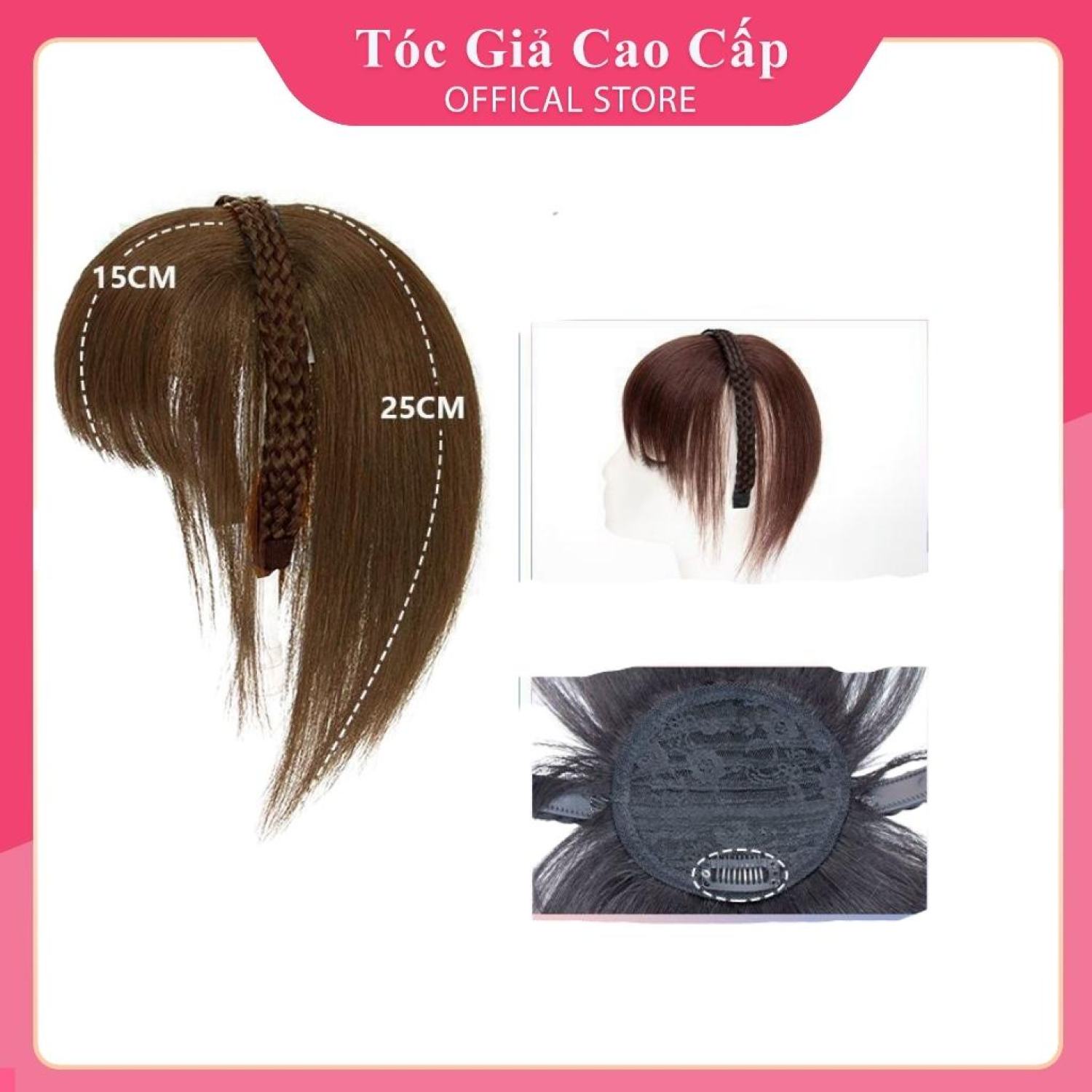 Tóc mái giả che hói 25cm kèm băng đô mái thưa, mẫu mới