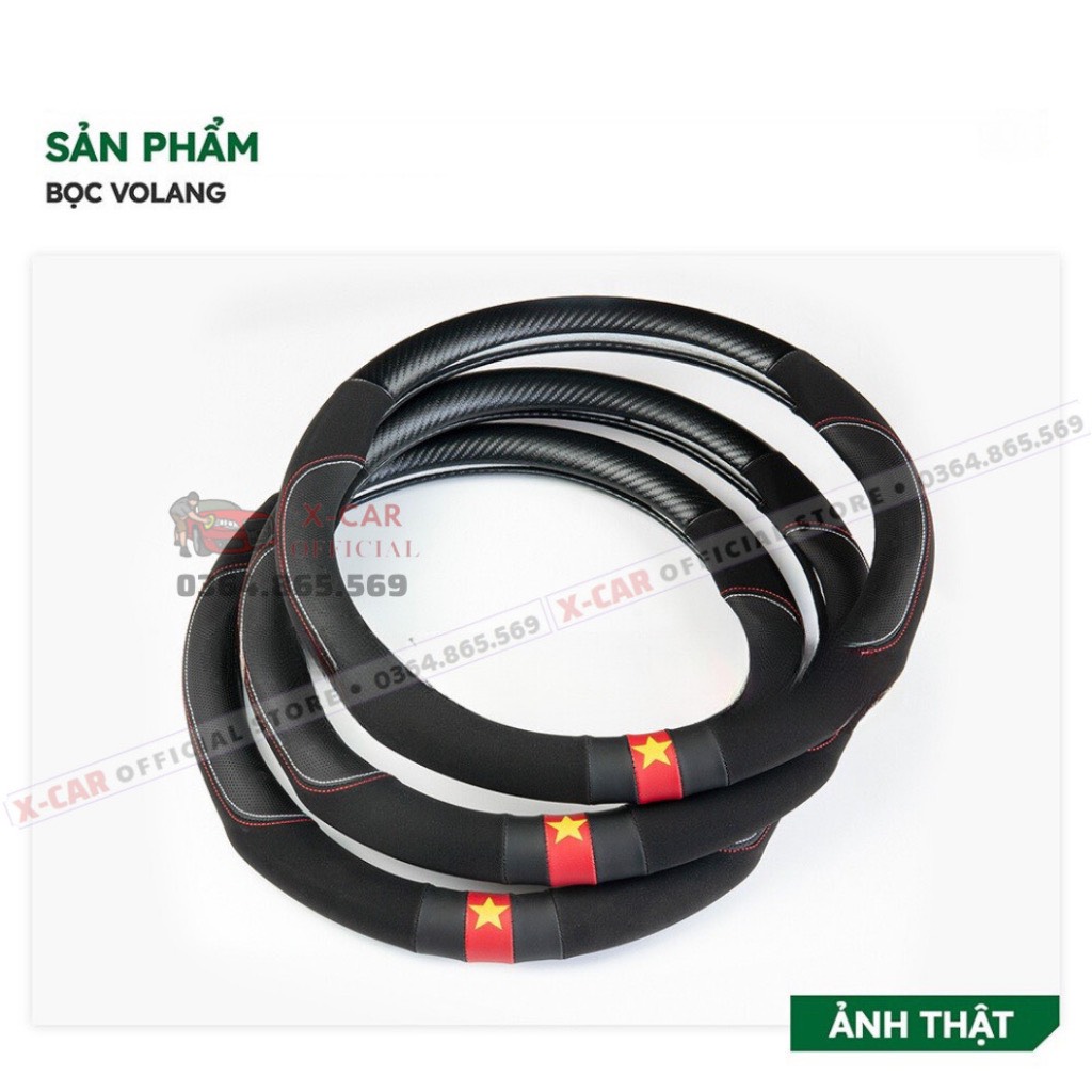 Bọc vô lăng cờ Việt Nam da PU phối da lộn cao cấp