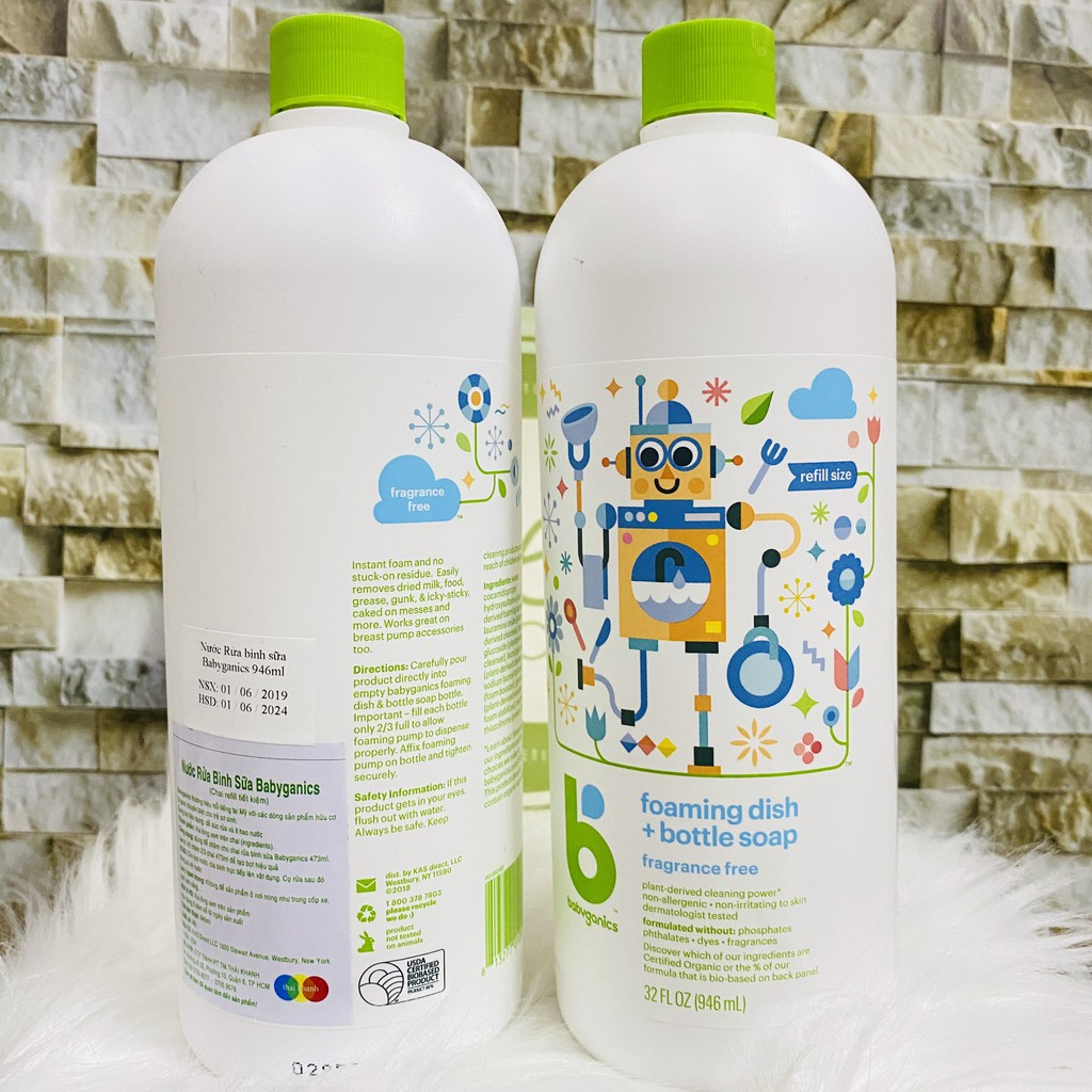 [HCM] Nước rửa bình sữa Babyganics Refill 946ml