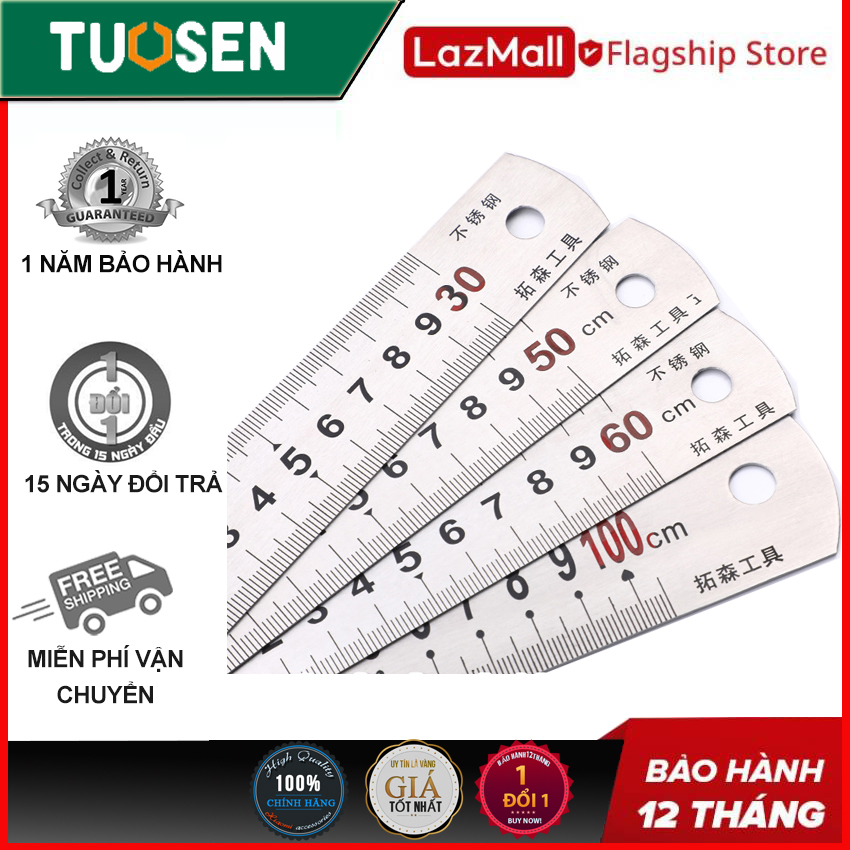 Thước thép 2 mặt, thước lá thép hai mặt 30cm, 50cm, 60cm, 100cm - Hàng có thương hiệu, độ chính xác cao - TUOSEN