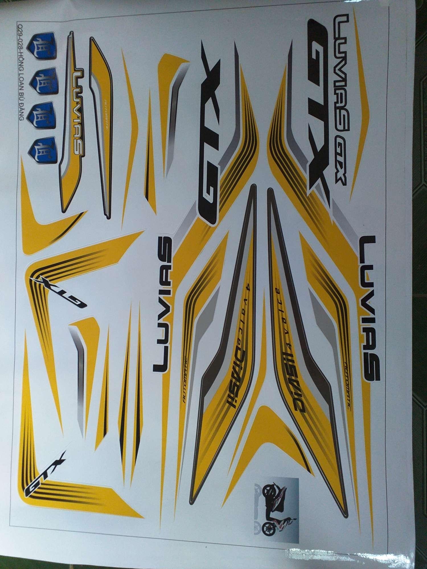 tem.rời luvias GTX vàng dán xe trắng