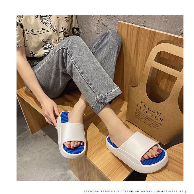 Dép quai ngang nam nữ độn đế 5cm họa tiét trơn nhựa EVA cao cấp phong cách ulzzang Hàn Quốc siêu Hot đi cực êm chân chống trơn trượt tốt TH Store