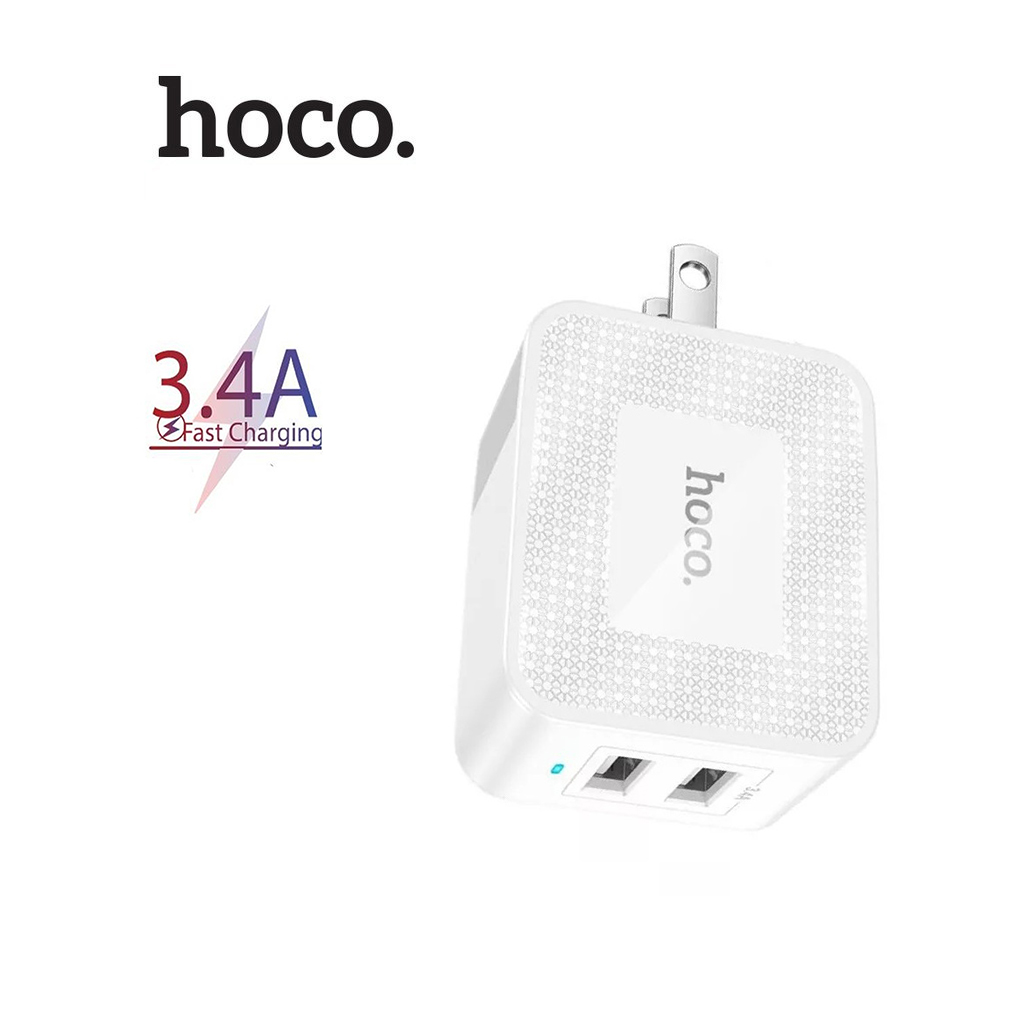 Củ sạc nhanh hoco dc26 sạc nhanh 3.4a chân cắm gập us đèn led tích hợp 2 cổng usb