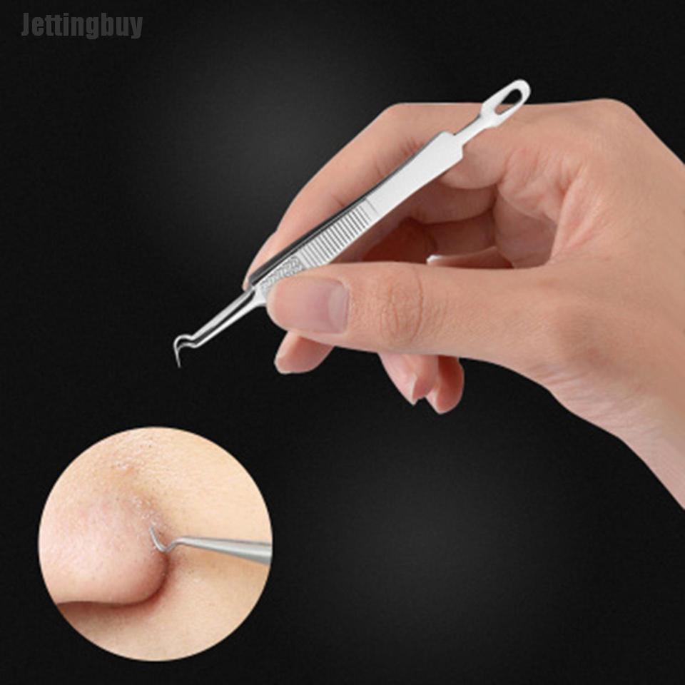 Jettingbuy Facial Extractor Blackhead Acne Blemish Remover Tweezers Bend Curved Needle Tool