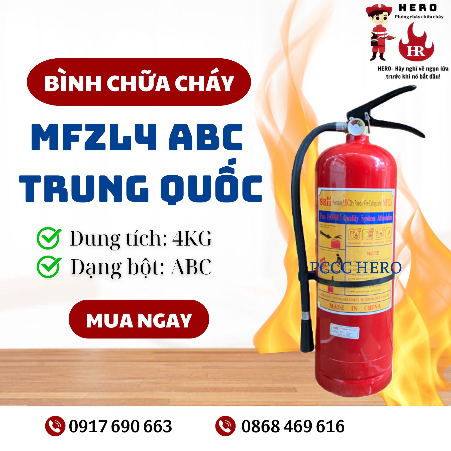 Bình chữa cháy bột ABC 4kg MFZL4