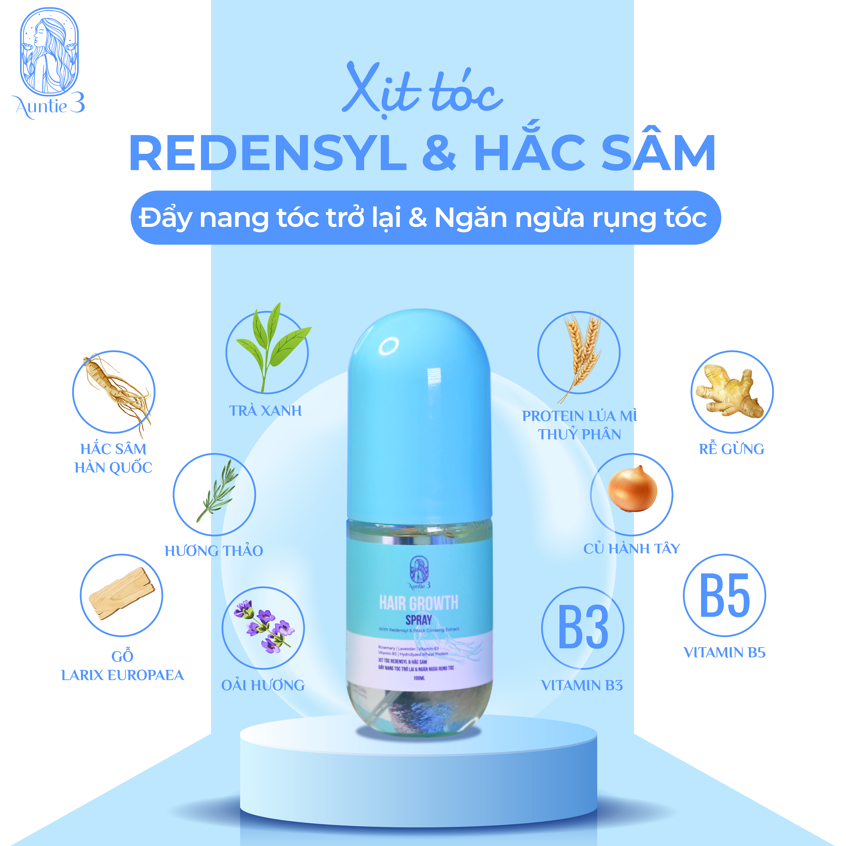 Xịt tóc Redensyl và Hắc Sâm 100ml Auntie 3 Vietnam Chính Hãng