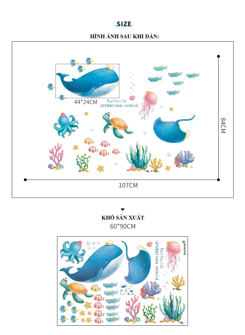 [HCM]Decal dán tường CÁ ĐẠI DƯƠNG XANH - DÁN TƯỜNG TRẺ EM