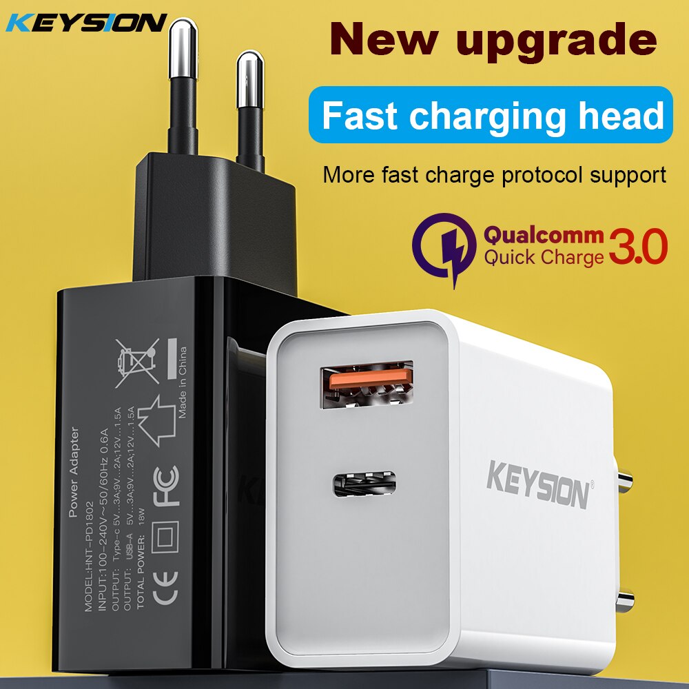 KEYSION PD Charger 18W Dual USB Quick Charge 3.0 Charger For iPhone Samsung Xiaomi QC 3.0 Cargador Mobile Phone Charger Adapter