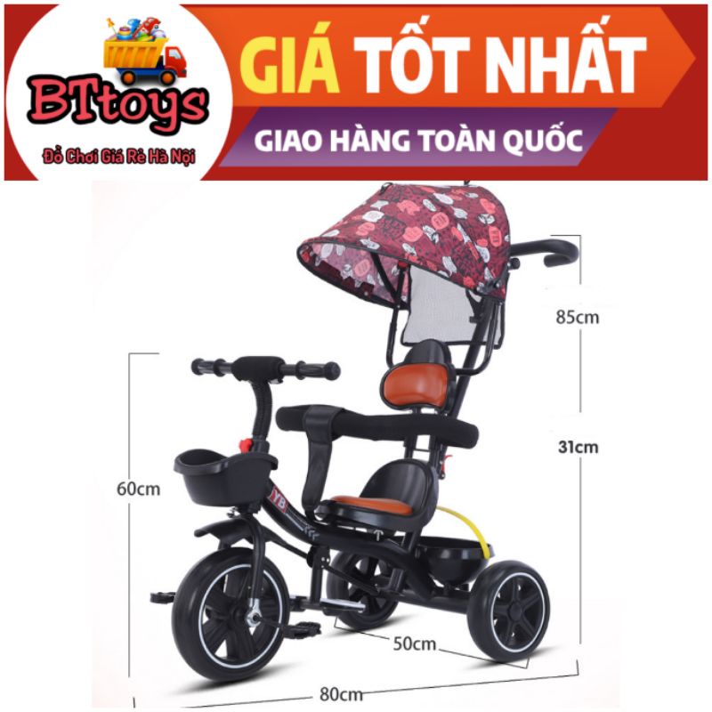 Xe đạp 3 bánh mái che có tay đẩy,  yên da
